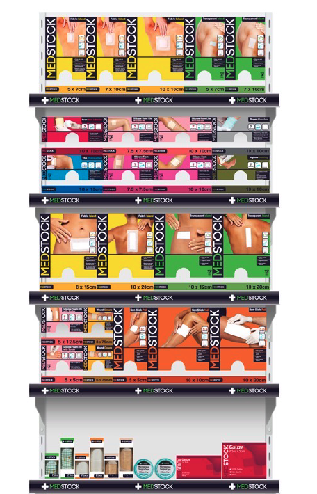 Medstock five-shelf bay configuration